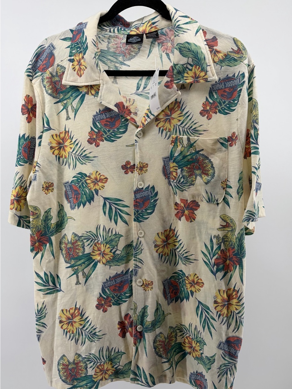 Universal Studios Jurassic Park Hawaiian Button Up Shirt Men's Sz L NWT